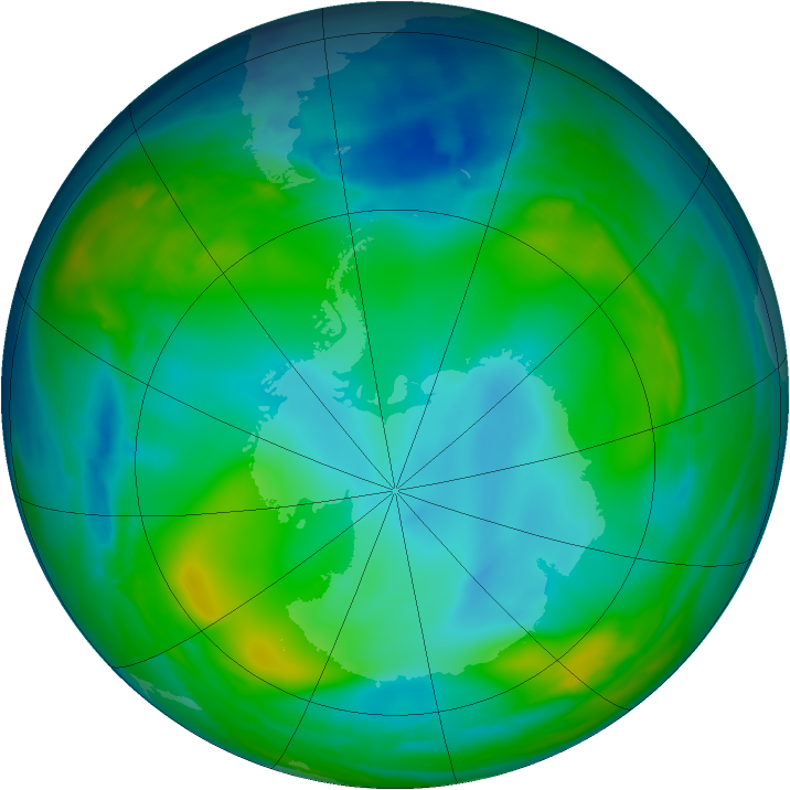 Antarctic ozone map for 13 July 2008